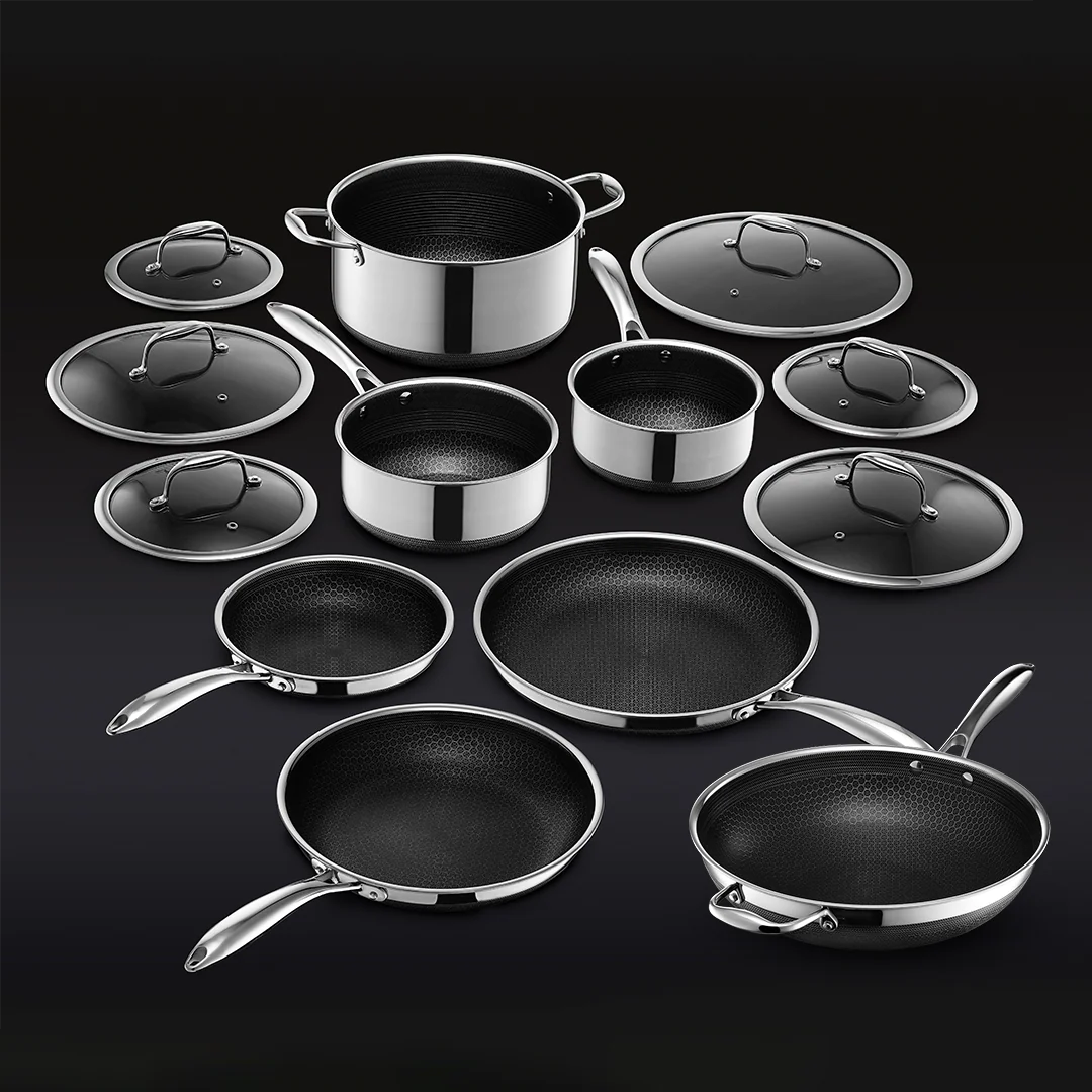 13 pc HexClad Hybrid Cookware Set with Lids