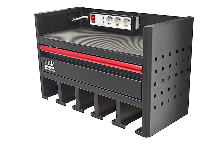 5) HBM Accugereedschap Organizer, Wandrek, met stroomaansluiting