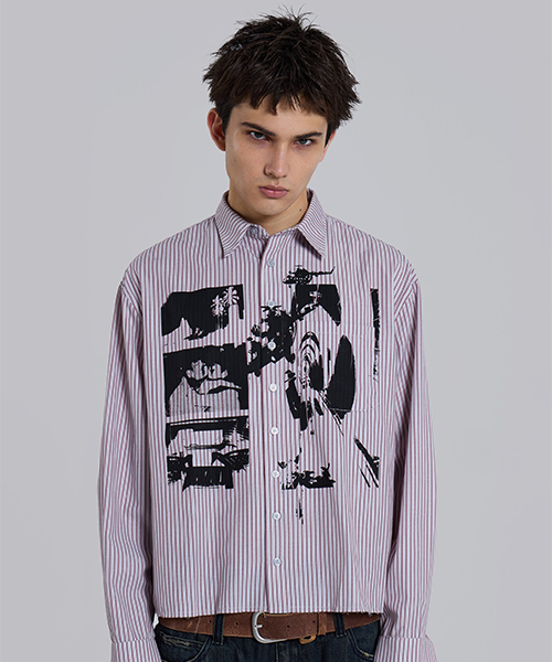 5) Overprint Cropped Button-Up Shirt