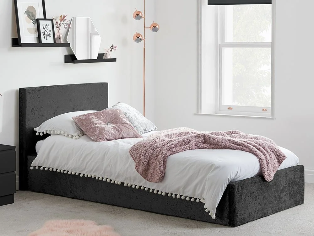 Birlea Berlin Black Crushed Velvet Glitz Fabric Ottoman Bed Frame